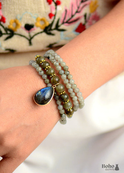 Boho Necklace, Bijou Bodhi Labradorite Beaded Choker